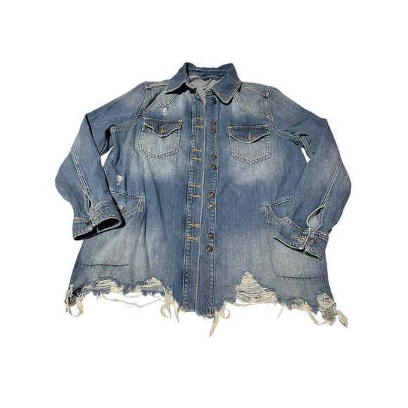 Revolve Free People Small Moonchild Distressed Oversized Denim Shacket Jacket L5 - Picture 2 of 10